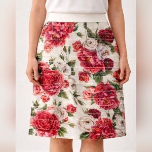 Dolce & Gabbana Red & Pink Floral A-Line Skirt, Size S, NWT, Knee Length
